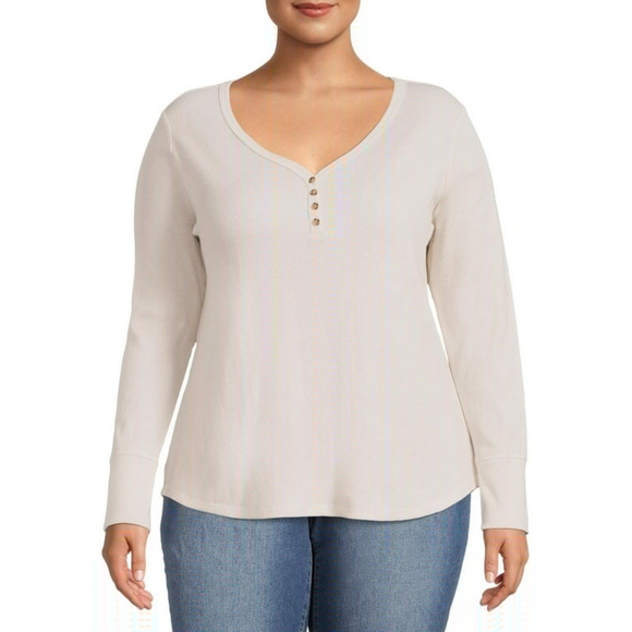 Terra & Sky Tops - 🆕Terra & Sky Semi-Fitted Henley | Waffle, 3X